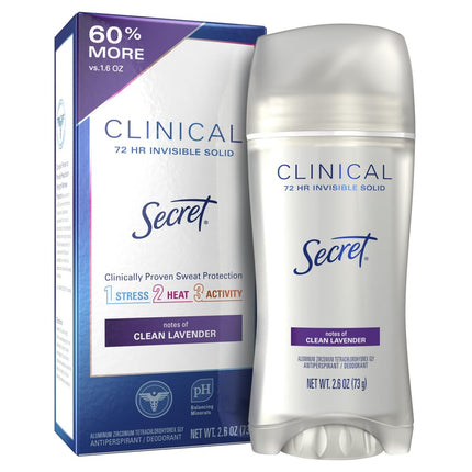 Secret Clinical Strength Antiperspirant and Deodorant for Women Invisible Solid Clean Lavender 2.6 Oz