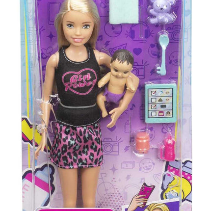 Barbie Skipper Babysitters Inc Doll & Accessories Set with Blonde Doll in 'Girl Power' Top, Baby Doll & 4 Themed Pieces