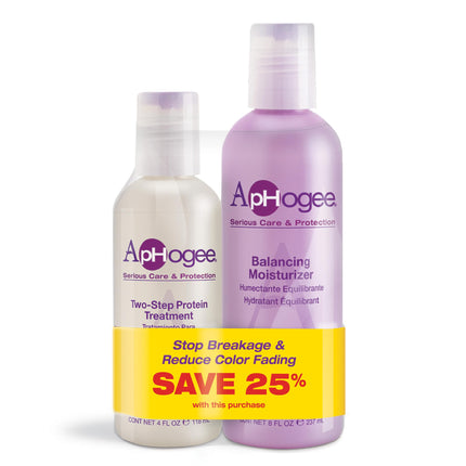 Aphogee Serious Hair Care Double Bundle (Twostep Protein Treatment 4 Fl Oz and Balancing Moisturizer 8 Fl Oz)