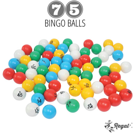 Regal Bingo - Family Bingo Set - Includes 8-Inch Bingo Cage, 75 Bingo Balls, Bingo Board, and 4 Premium, Shutter Slide Bingo Cards