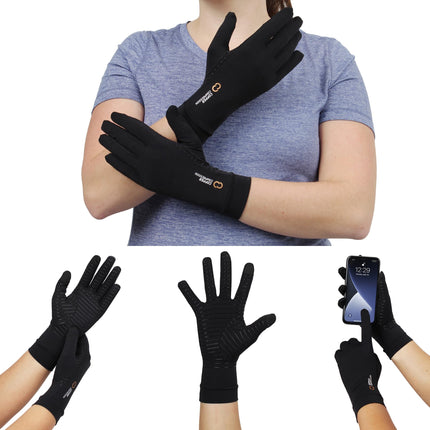 Copper Compression Full Finger Arthritis Gloves - Palm Grips - Touch Screen Fingertips - Compression Support for Carpal Tunnel, Pain Relief, Tendonitis - Fits Men & Women - 1 Pair - L