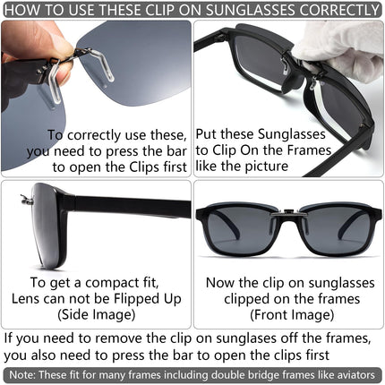 CAXMAN Polarized Clip On Sunglasses Over Prescription Glasses for Men Women Compact Fit Grey Lens Large Size UV Protection