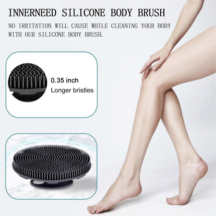 INNERNEED Food-Grade Soft Silicone Body Scrubber Shower Brush Handheld Cleansing Skin Brush, Gentle Exfoliating and Lather Well (Black)