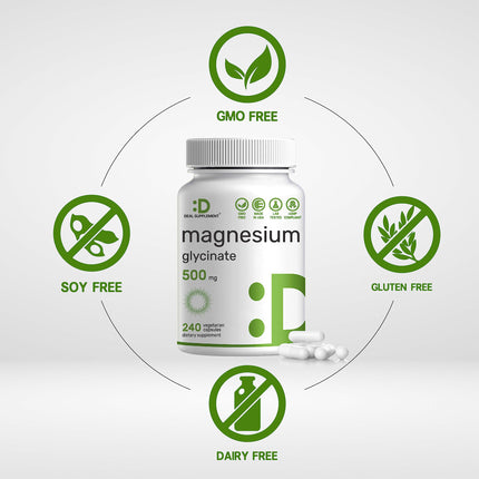 Magnesium Glycinate 500mg, 240 Veggie Capsules | Chelated for Easy Absorption | Highly Purified Essential Trace Mineral for Muscle, Joint, Heart, & Digestive Health