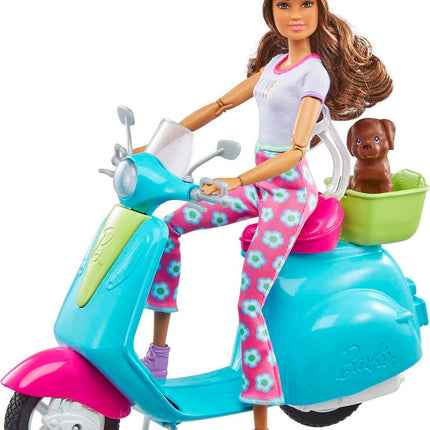 Barbie Fashionistas Doll and Scooter, Travel Playset with Stickers, Pet Puppy and Themed Accessories Like Map and Camera (Amazon Exclusive)