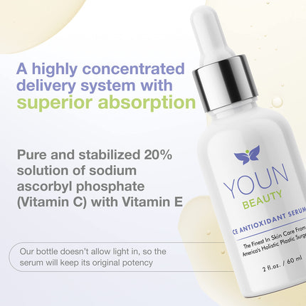 YOUN Beauty 20% Vitamin C Face Serum with Hyaluronic Acid, Ferulic Acid, and Vitamin E by Holistic Plastic Surgeon Dr. Anthony Youn – Anti-Aging, Antioxidant Serum for Face for Skin Hydration, 2 Oz