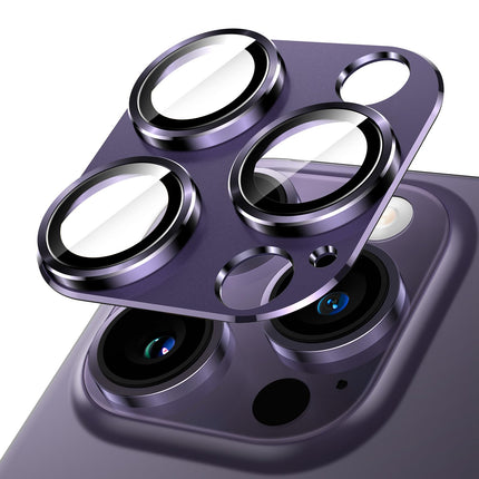 JETech Camera Lens Protector for iPhone 14 Pro 6.1-Inch and iPhone 14 Pro Max 6.7-Inch, Full Coverage 9H Tempered Glass Ring Cover, Matte Metal Plate, Case Friendly, 1-Pack (Deep Purple)