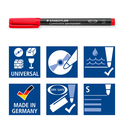 Staedtler 313-3 Lumocolor Universal Permanent Superfine Pens - Blue, Pack of 10 (313-3 VE)
