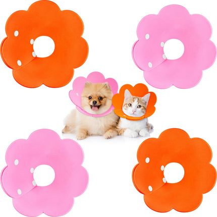 4 Pieces Cat Recovery Collar Cat Cones Flower Shape Pet Wound Healing Neck Collars Adjustable Soft Elizabethan Collars for Kitten Cats Puppy Rabbits S/M Size (Pink and Orange)