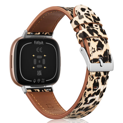 Fintie Bands Compatible with Fitbit Versa 4 / Fitbit Versa 3 / Sense 2 / Fitbit Sense, Genuine Leather Band Replacement Accessories Strap Wristband, Classic Leopard