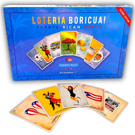 SJ Entertainment Puerto Rico Bingo Loteria Boricua - Millennial Bilingual Puerto Rican Game - Bingo Twist with PR Cards - Party Game with Translation