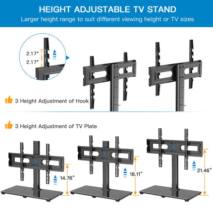 buy PERLESMITH Universal TV Stand Table Top TV Base for 32-80 inch LCD LED OLED 4K Flat Screen TVs-Height Adjustable TV Mount Stand with Tempered Glass Base, VESA 600x400mm, Holds up to 99lbs in india