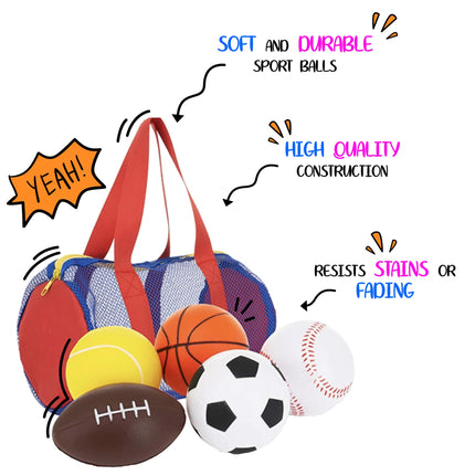 buy Neliblu Foam Sports Toys with Bag, Set of 5 - Includes Soccer Ball, Basketball, Football, Baseball in India