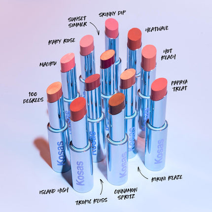 Kosas Wet Stick Moisturizing Shiny Sheer Lipstick with Ceramides, Hyaluronic acid, Peptides and Mango Butter - Soothes, Softens, and Moisturizes Lips – Baby Rose