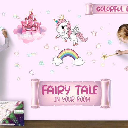 Buy Glow in The Dark Stars, Glowing Unicorn Sets with Castle Moon and Rainbow Wall Decals for Kids Beddi in India.