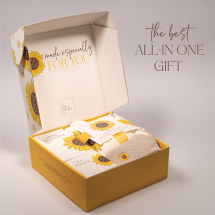 The Love Crate Co Sunflower Gifts for Women, 15pc Custom Gift Box for Women. Get Well Soon Gift Baskets for Women, You Are My Sunshine Gifts, Care Package For Women Thinking of You, Wellness Gifts.