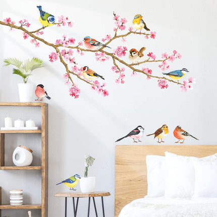 DECOWALL DS-8039 Cherry Blossom & Garden Birds Kids Wall Stickers Wall Decals Peel and Stick Removable Wall Stickers for Kids Nursery Bedroom Living Room (Small) d?cor