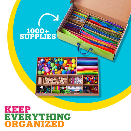 Kid Made Modern Arts and Crafts Kit w/Pipe Cleaners, Pom Poms, Popsicle Sticks, Sequins, Beads, Googly Eyes, and More - A DIY 1000+ Piece Hobby Craft Set for Creative Projects (Ages 8+)