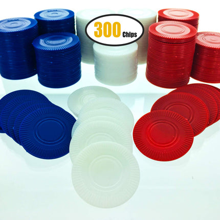 GiftExpress Lot of 300, Plastic Poker Chips for Kids Game Play, Learning Math Counting, Bingo Game, Red, White & Blue 100 pcs ea