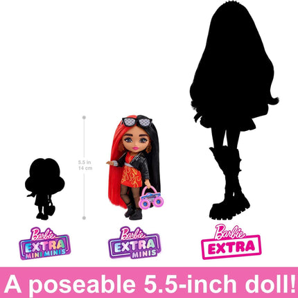 Barbie Extra Minis Doll & Accessories with Red & Black Hair, Toy Pieces Include Flame-Print Dress & Moto Jacket