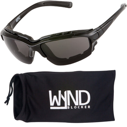 WYND Blocker Polarized Motorcycle Riding Sunglasses Sports Wrap Glasses, Black, Polarized Smoke