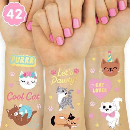 xo, Fetti Cat Temporary Tattoos for Kids - 42 Glitter Styles | Animal Birthday Supplies, Pet Lover Party Favors, Meow Arts and Crafts
