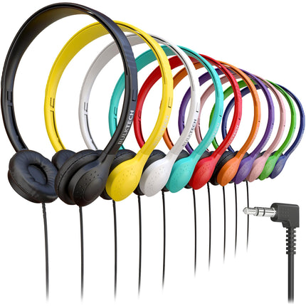 Bulktech Wired On-Ear Leather Headphones with 3.5mm Connector, Bulk Wholesale, 10 Pack, Assorted Colors