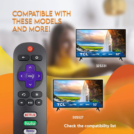 OEM Remote Control for TCL Roku TV No Pairing includes Volume Control Buttons & Netflix, Hulu, Roku Channel