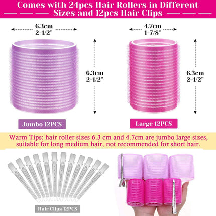 Cludoo Hair Curlers Rollers, 36Pcs Jumbo Big Hair Roller Sets with Stainless Steel Duckbill Clip, Hair Curlers Rollers for Long Medium Short Thick Fine Thin Hair Bangs Volume (36 Piece Set)