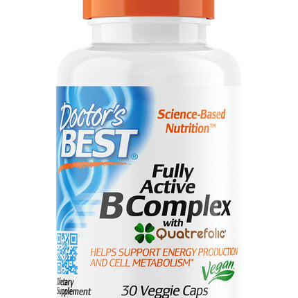 Doctor's Best Fully Active B Complex, Non-GMO, Gluten & Soy Free, Vegan, Supports Energy Production, 30 Count