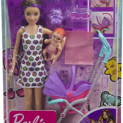 Barbie Skipper Babysitters Inc Playset with Doll, Stroller, Baby Doll & 5 Accessories, Remove Stroller Seat for Carrier