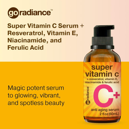 Double Size (2OZ) Super Vitamin C Serum for Face w/Niacinamide Serum, 5% Vitamin C Face Serum w/Hyaluronic Acid & Resveratrol, Anti-Aging Brightening Serums for Skin Care, Facial Serum Vitamina C, E