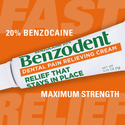 Benzodent Dental Pain Relieving Cream for Dentures and Braces, Topical Anesthetic, 0.25 Ounce Tube