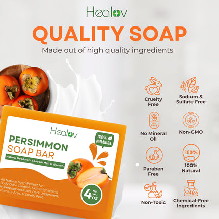 Persimmon Soap Bar for Body Odor Control – Purifying Deodorizing Face & Body Wash for Eliminating Nonenal Body Odor – Great for Skin Brightening, Hyperpigmentation – Deodorant Soap for Men & Women