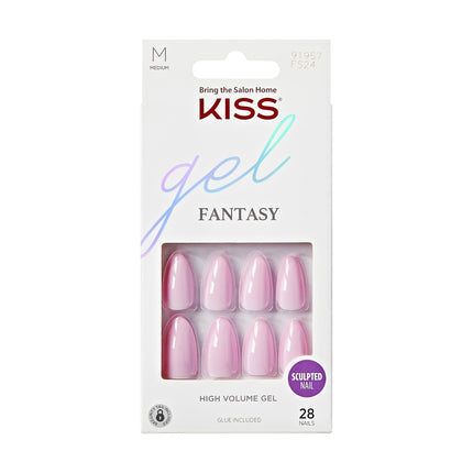 KISS Gel Fantasy, Press-On Nails, Nail glue included, No Regrets', Light Pink, Medium Size, Almond Shape, Includes 28 Nails, 2g Glue, 1 Manicure Stick, 1 Mini file