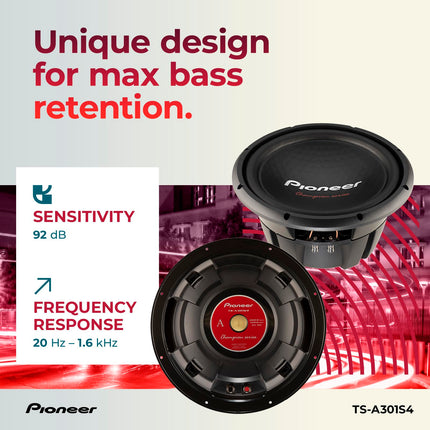 Buy Pioneer TS-A301S4 - Powerful 12-inch Subwoofer, 1600 Watts Peak Power, Single 4 Ohm Voice Coil for a Powerful Bass in India