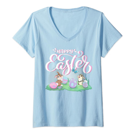 Buy Womens Disney Bambi Happy Easter Thumper & Miss Bunny Vintage Logo V-Neck T-Shirt in India