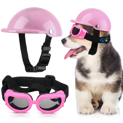 Small Dog Helmet Goggles Motorcycle Helmet UV Protection Doggy Sunglasses Pet Dog Glasses Safety Hat with Adjustable Belt Windproof Snowproof Eye Head Protection for Puppy Riding, S Size
