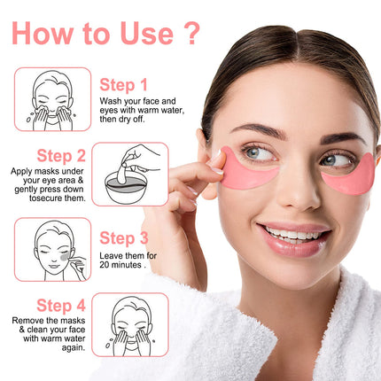 Eye Mask - 30 Pairs Rose Under Eye Patches Skin Care Products-Eye Masks Skincare for Dark Circles and Puffiness, Reduce Wrinkles, Eye Bags and Fine Lines, for Women and Man, with Hair Clips