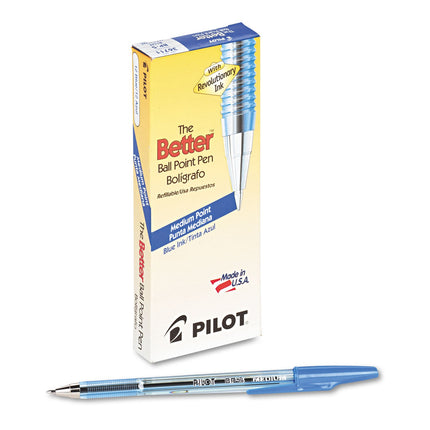 Pilot The Better Ball Point Pen Refillable Ballpoint Stick Pens, Medium Point, Blue Ink, 12-Pack (36711)