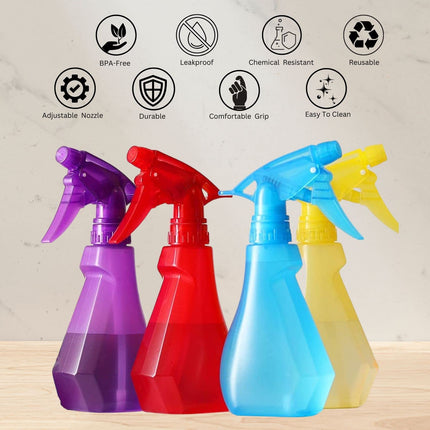 DilaBee Spray Bottles (8 Oz) Water Spray Bottle for Hair, Plants, Cleaning Solutions, Cooking, BBQ, Squirt Bottle for Cats, Empty Spray Bottles - BPA-Free (Red, Yellow, Purple, Blue, 4-Pack)