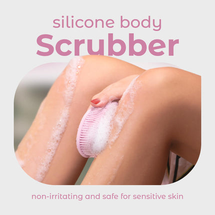 MainBasics Exfoliating Silicone Body Scrubber Pro 2-in-1 Shower Scrubber for Body Care, Silicone Loofah and Body Exfoliator (Pale Pink, Body + Exfoliate)