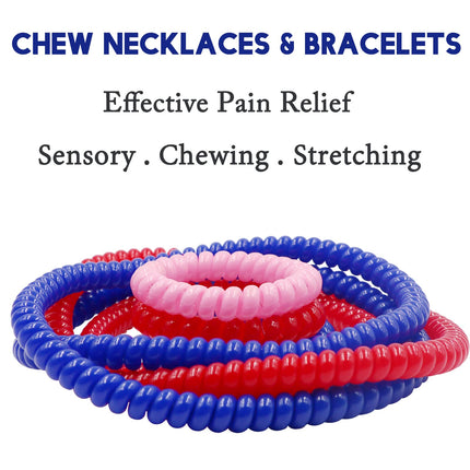 Olugu Sensory Chew Toys for Autistic Children, 12 Pack Stretch Chewing Necklaces Bracelets for Kids with Autism ADHD SPD, Oral Motor Aids Chew Necklaces Reduce Fidgeting Stress and Anxiety