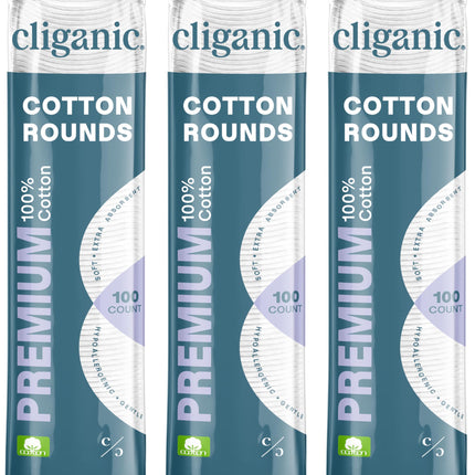 Cliganic Premium Cotton Rounds for Face (300 Count) - Makeup Remover Pads, Hypoallergenic, Lint-Free | 100% Pure Cotton (Packaging May Vary)