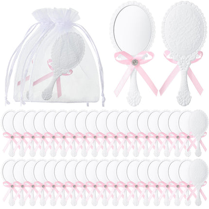 Buy Beeveer 36 Sets Vintage Handheld Mirror Gift Bulk Plastic Retro Handle Mirror with Embossed Flower Hand Mirrors Decorated with Ribbon Rhinestone White Organza Gift Bags for Girls Party Wedding Favors in India.