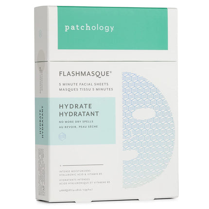 Patchology "Hydrate FlashMasque" Facial Sheet Mask w/Hyaluronic Acid - Men & Women Face Masks Skincare Sheet for Moisturizing and Hydrating Skin in 5 Minutes - Best Face Sheets Moisturizer (4 Count)