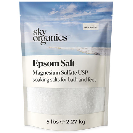 Sky Organics - Epsom Salt Bath Soak - Magnesium Sulfate - Medium-Grain Bath Salts - Body & Foot Soak - Bubble Bath Accessories, Self Care - Bath Products - Vegan, Unscented, All Skin Types - 5 lbs
