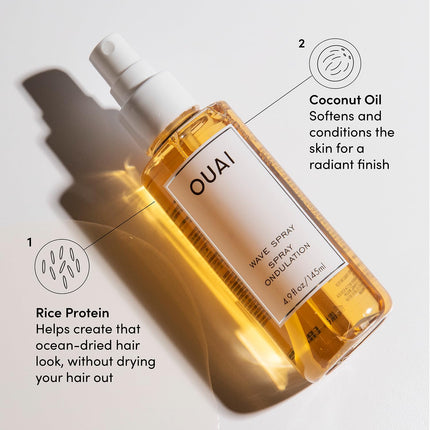 OUAI Wave Spray - Texture Spray for Hair with Coconut Oil and Rice Protein - Adds Texture, Volume & Shine for Effortless Beach Waves - Paraben Free, Safe for Color & Keratin-Treated Hair (4.9 fl oz)