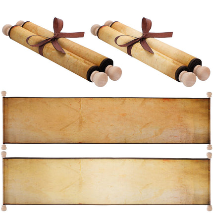 2 Pack Vintage Blank Paper Scrolls Vintage Scroll Paper Wrapped on Wood Rod Long Aged Blank Scroll for Writing, Drawing, Calligraphy, 7.3 x 30-32 Inches