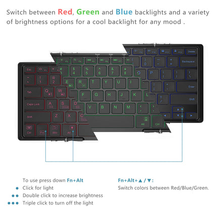 buy iClever BK05 Bluetooth Keyboard with 3-Color Backlight, Bluetooth 5.1 Multi-Device Foldable Keyboard with Aluminum Alloy Base for iOS Windows Android Tablets, Smartphones, Laptops, PC and More in India.